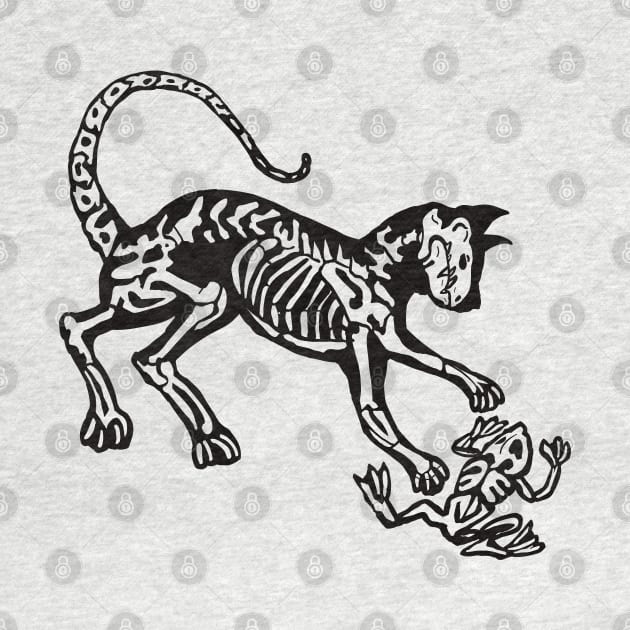 Cat’s skeleton chasing a frog by Shadoodles